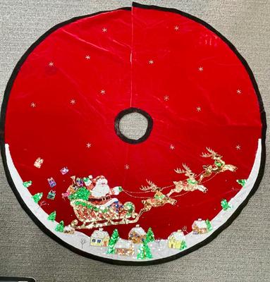 Tree Skirt for Christmas Tree - velvet with sequins - Santa and his Sleigh