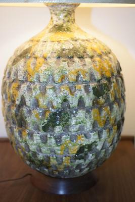 EXCELLENT MCM 1960'S LAVA GLAZE LAMP W/ WALNUT BASE/ SHADE