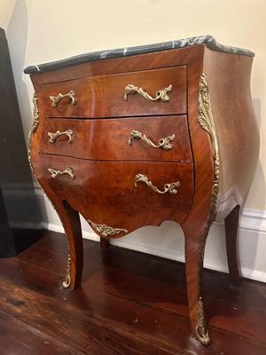 French Louis XV Style Three Drawer Side Table/Nightstand