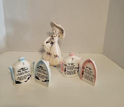 DeLee Art FIGURINE AND 2 SETS OF SALT/PEPPER SHAKERS