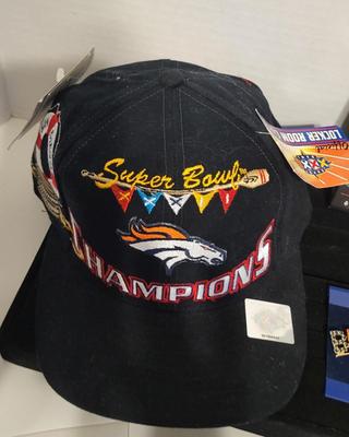 NEW DENVER BRONCOS HAT, HANDS FREE EARBUDS & AUSTRIAN CRYSTAL PIN