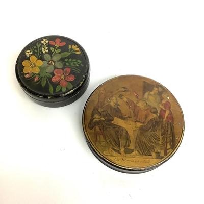479 19th C. Lacquerware Paper Mache Snuffbox & Tin Box