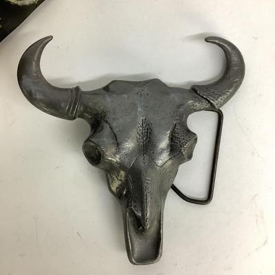 480 Seatbelt Beer Bottle Top Belt & Pewter Longhorn Belt Buckle