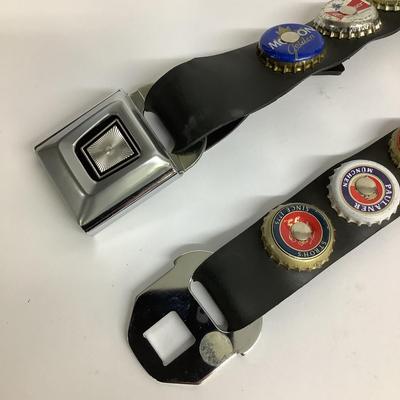 480 Seatbelt Beer Bottle Top Belt & Pewter Longhorn Belt Buckle