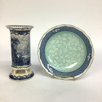 490 Transferware Footed Vase & Oriental Bowl