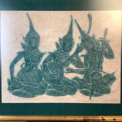 504 Vintage Cambodian 1960's Angkor Wat Temple Charcoal Rubbing Pair