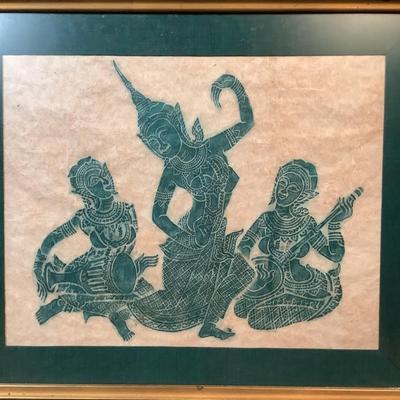 504 Vintage Cambodian 1960's Angkor Wat Temple Charcoal Rubbing Pair