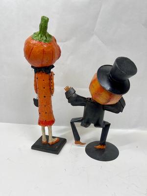 Retired Debra Schoch Halloween Pumpkin Girl & Tin Metal Pumpkin Head