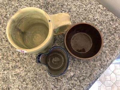 Lot of Pottery Mug, Pinch Pot, and Dish