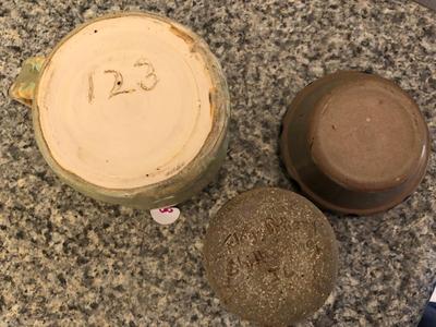 Lot of Pottery Mug, Pinch Pot, and Dish