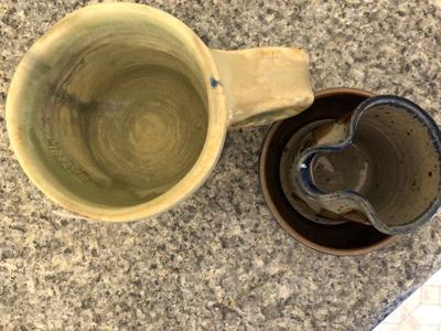 Lot of Pottery Mug, Pinch Pot, and Dish