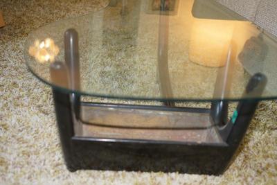 1960's ADRIAN PEARSALL STYLE GLASS TOP AND GEOMETRIC BASE COFFEE TABLE FOR KROEHLER