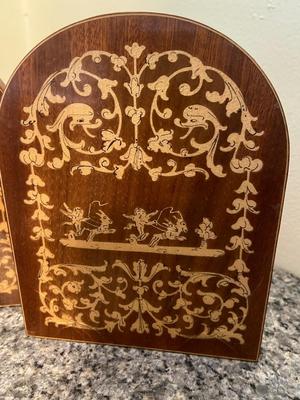 Italian Wood Inlay Bookends Trio
