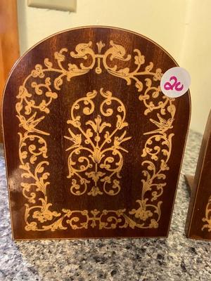 Italian Wood Inlay Bookends Trio