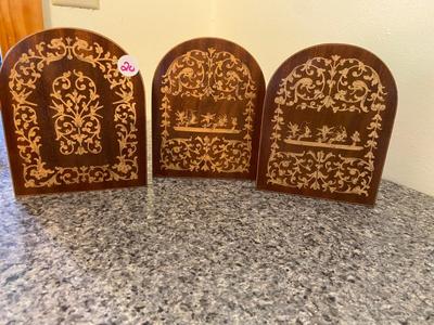 Italian Wood Inlay Bookends Trio