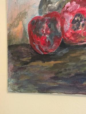 Unframed Oil on Canvas Fruits and Vegetables Still Life, Unsigned