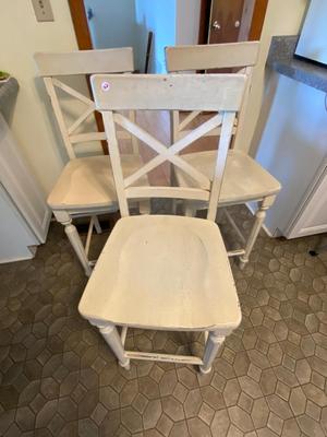 Three Tall Wooden Kitchen Island Chairs Set
