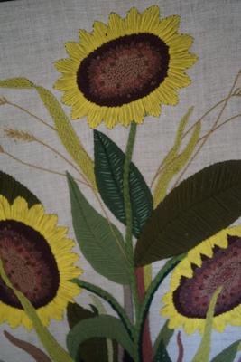 MID CENTURY YARN ART SUNFLOWERS 30" BY 16"