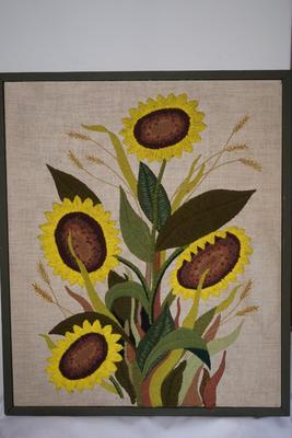 MID CENTURY YARN ART SUNFLOWERS 30" BY 16"
