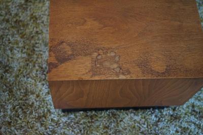 PAIR OF 1960'S TEAK PLATFORM OCCASIONAL TABLES WITH BLK PLATFORM BASES
