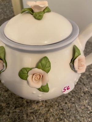 Teleflora Porcelain White Tea Pot with Pink Roses