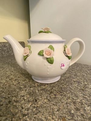 Teleflora Porcelain White Tea Pot with Pink Roses