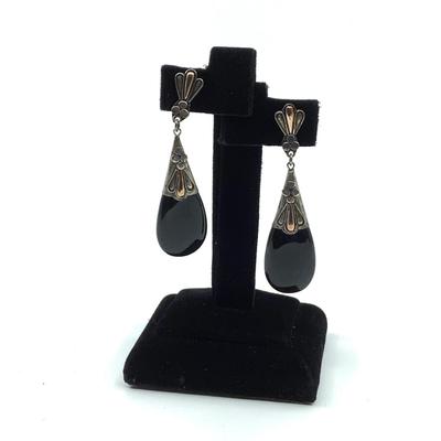 520 Vintage Sterling Silver & Black Onyx Earrings