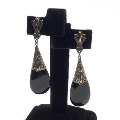 520 Vintage Sterling Silver & Black Onyx Earrings