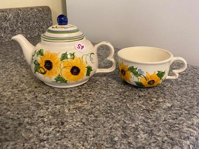 Handpainted Sunflower Teapot and Teacup