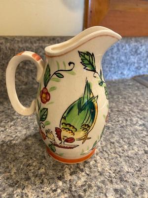 Vintage Handpainted Rooster Teapot, Pitcher, Sugar, and Creamer