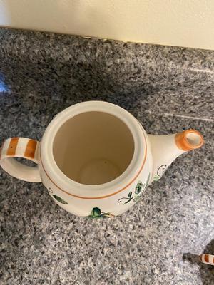 Vintage Handpainted Rooster Teapot, Pitcher, Sugar, and Creamer