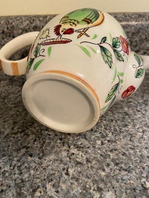 Vintage Handpainted Rooster Teapot, Pitcher, Sugar, and Creamer