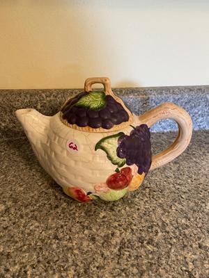 Vintage CRKO Glazed Ceramic “Purple Grapes” Teapot