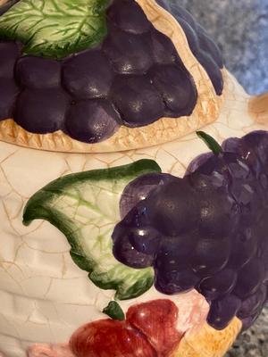 Vintage CRKO Glazed Ceramic “Purple Grapes” Teapot