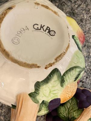 Vintage CRKO Glazed Ceramic “Purple Grapes” Teapot