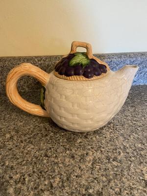 Vintage CRKO Glazed Ceramic “Purple Grapes” Teapot