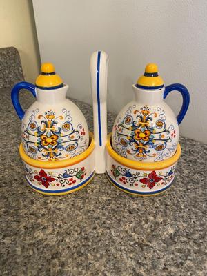 Mediterranean LTD Oil and Vinegar Ceramic Carafes with Lid