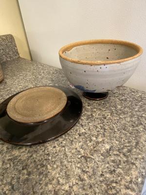 Pottery Covered Butter / Cheese Plate