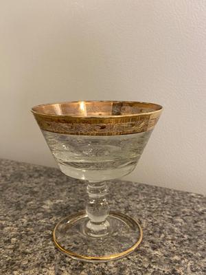 MURANO Gilt Etched Rim Glassware Sherbert Dish Set of Twelve Lot