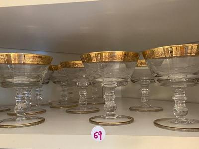 MURANO Gilt Etched Rim Glassware Sherbert Dish Set of Twelve Lot