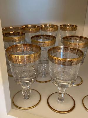 MURANO Gilt Etched Rim Glassware Goblet Set of Ten Lot