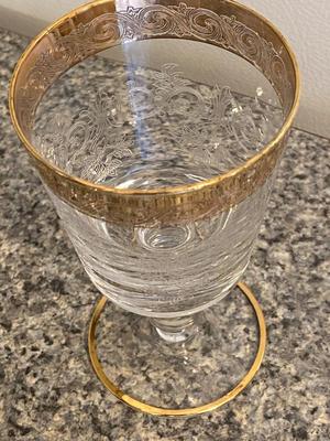 MURANO Gilt Etched Rim Glassware Goblet Set of Ten Lot