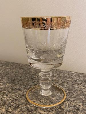 MURANO Gilt Etched Rim Glassware Goblet Set of Ten Lot