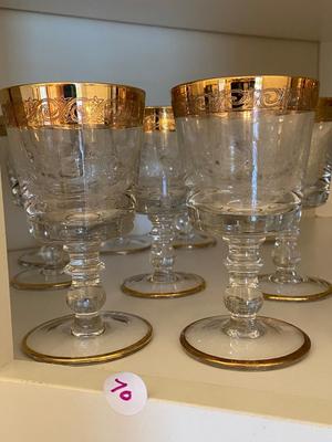 MURANO Gilt Etched Rim Glassware Goblet Set of Ten Lot