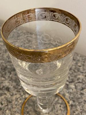MURANO Gilt Etched Rim and Glassware Set of Eleven Lot