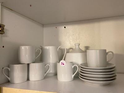 Service Set of Six Espresso Cups, Saucers, Creamer, and Sugar Lot