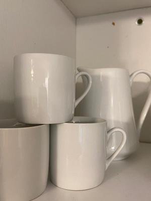 Service Set of Six Espresso Cups, Saucers, Creamer, and Sugar Lot