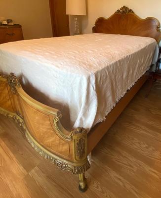 Antique French Louis XV Carved Satinwood Full Size Frame and Mattress