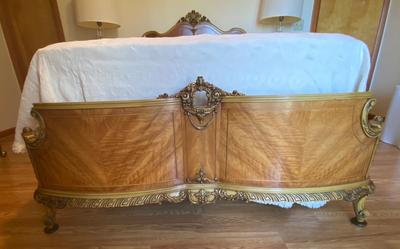 Antique French Louis XV Carved Satinwood Full Size Frame and Mattress