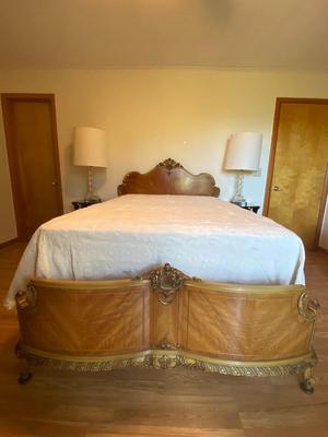 Antique French Louis XV Carved Satinwood Full Size Frame and Mattress